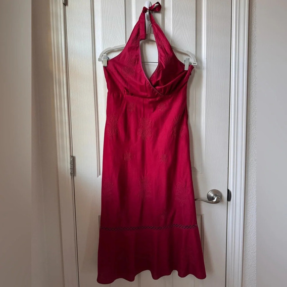 J.Crew Halterneck Embroidered A-line Midi Dress in Wine color Small/Medium - Picture 13 of 13